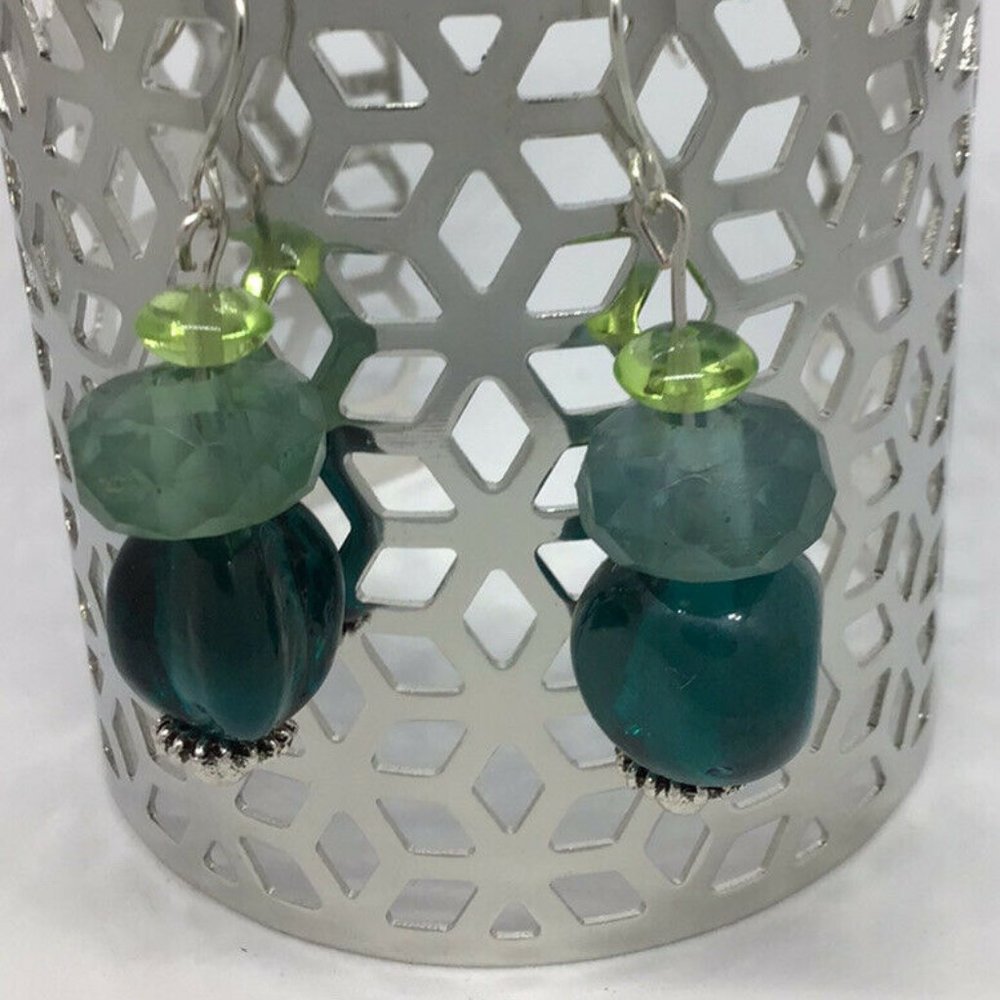 Artisan Silver Tone Glass Bead Dangle Earrings